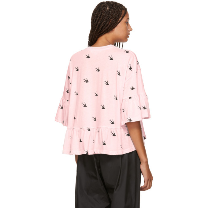 McQ Alexander McQueen Pink Swallow Loose Ruffled T-Shirt McQ 