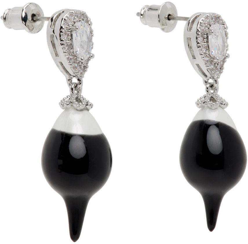 Ottolinger SSENSE Exclusive Silver & Black Pearl Drop Earrings