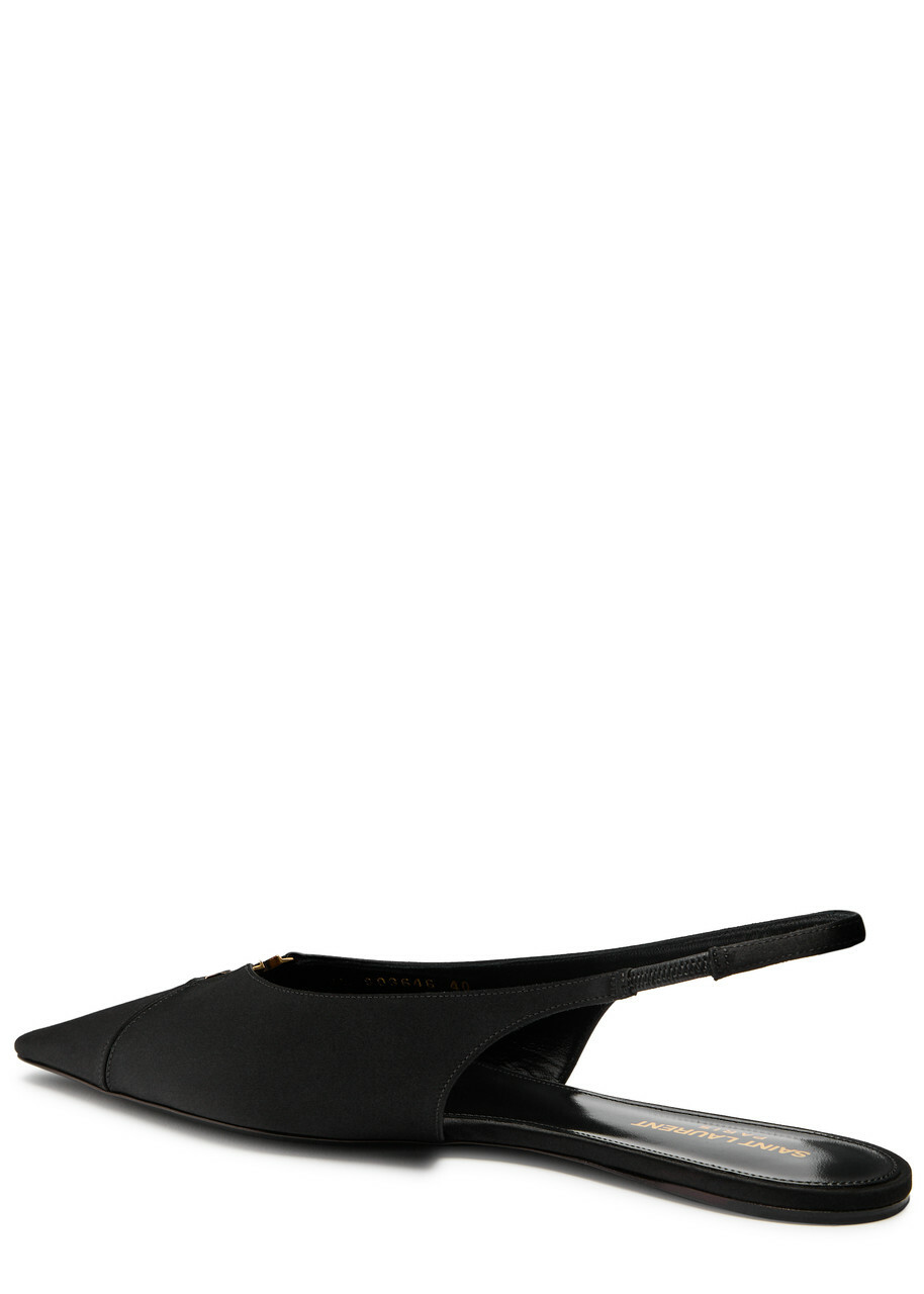 Saint Laurent Babylone Satin Slingback Flats Black