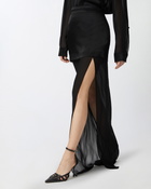 Pinko Elegant Long Skirt In Sheer Georgette And Satin Limo Black
