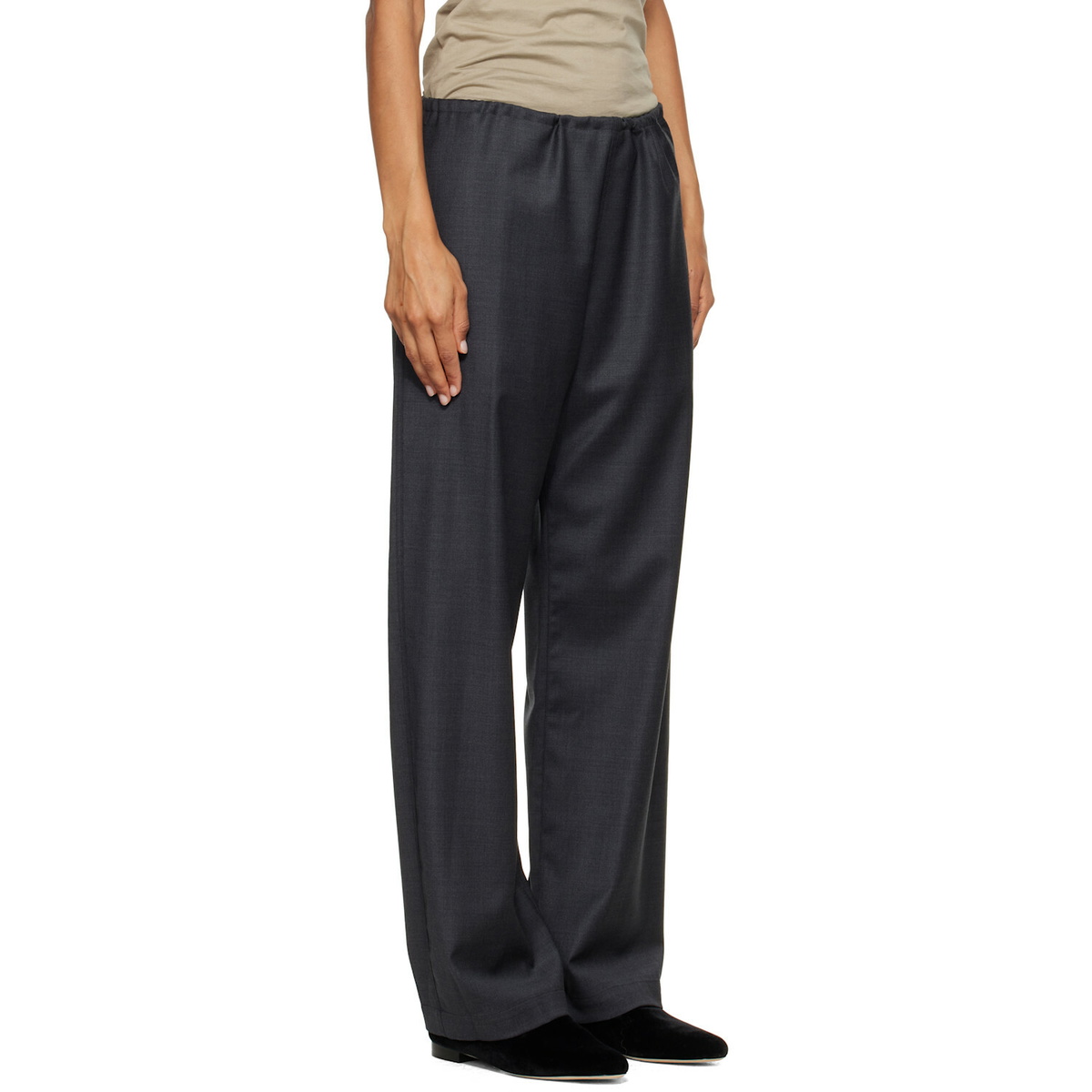 ssstein Gray Wool Silk Drawstring Easy Trousers