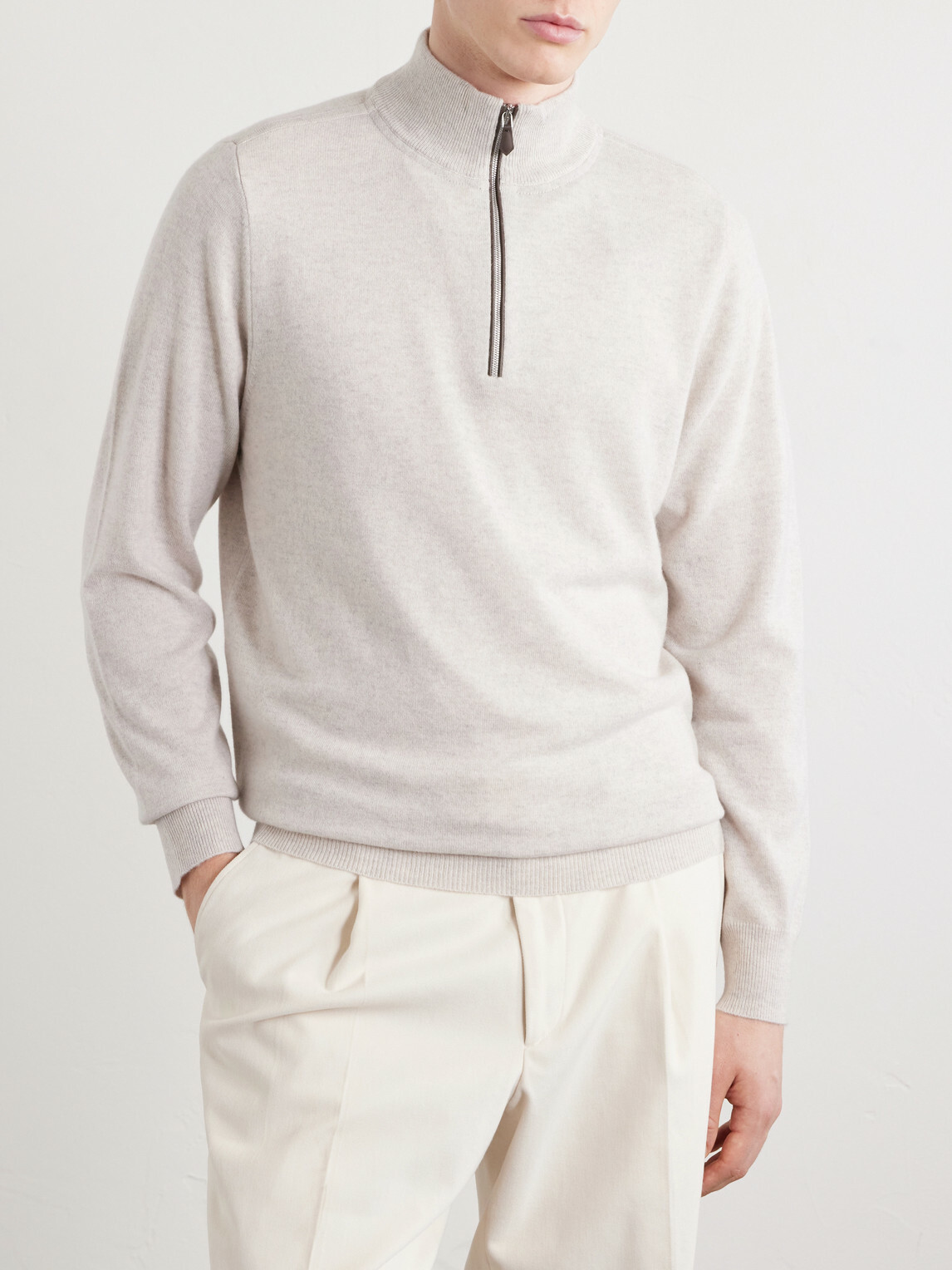 N.PEAL - Carnaby Organic Cashmere Half-Zip Sweater - Gray