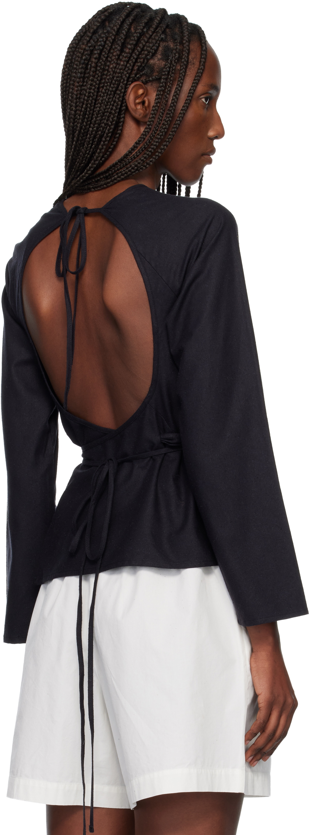 Baserange Black Long Sleeve Apron Blouse