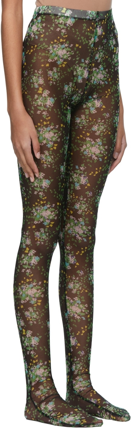 SHUTING QIU Black & Green Mesh Look 36 Floral Tights