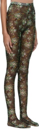 SHUTING QIU Black & Green Mesh Look 36 Floral Tights