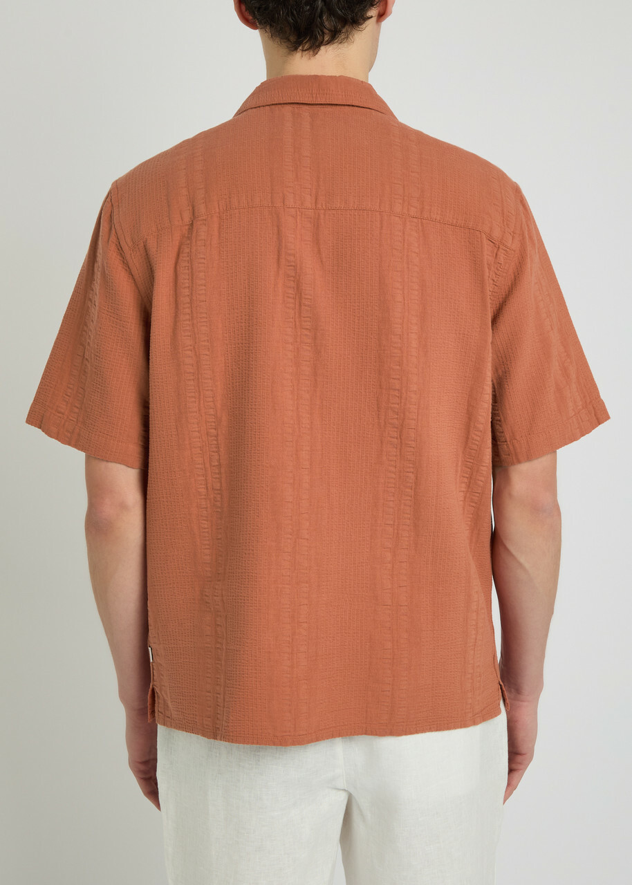 Wax London Didcot Seersucker Shirt Orange
