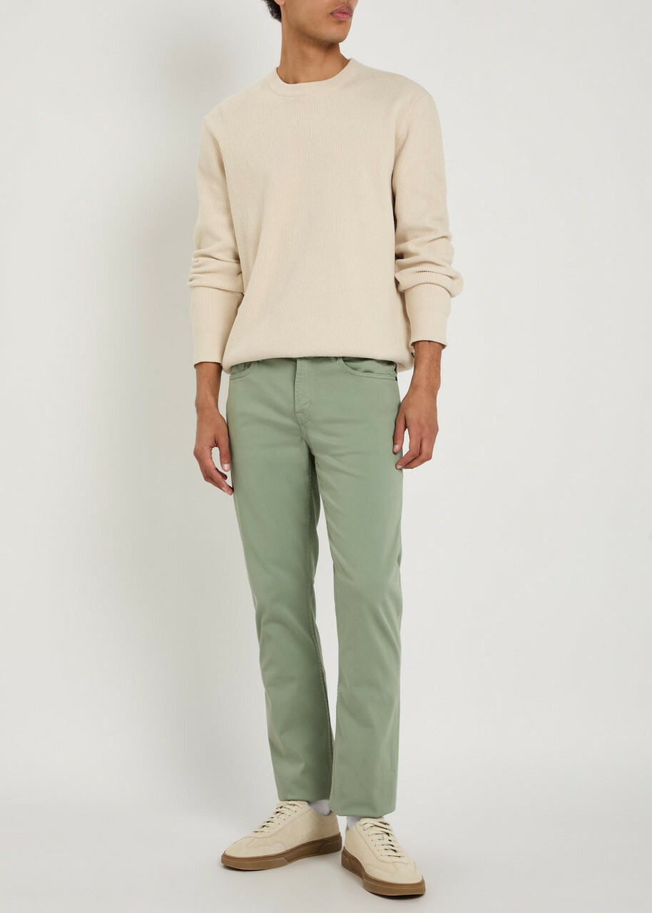 7 For All Mankind Slimmy Tapered-leg Stretch-sateen Chino Trousers Light Green
