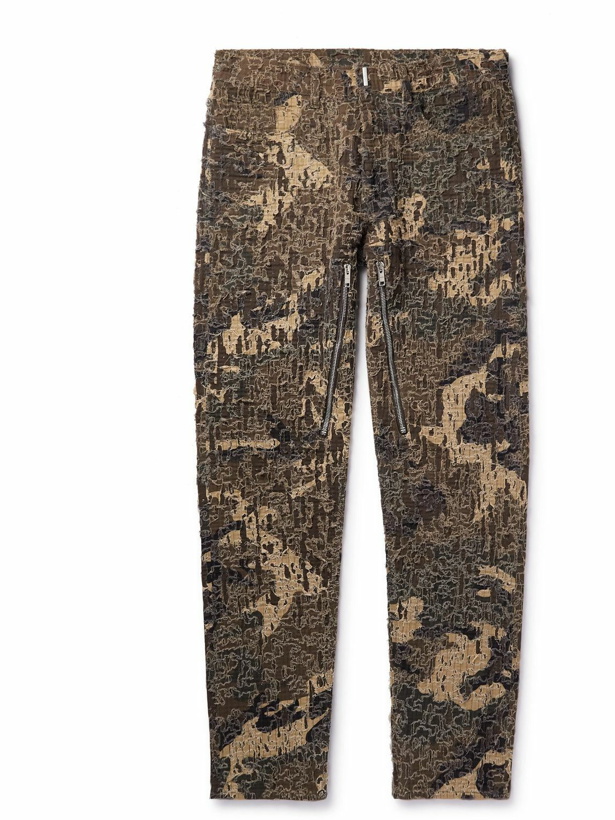 Photo: Givenchy - Slim-Fit Zip-Detailed Distressed Camouflage-Print Jeans - Brown
