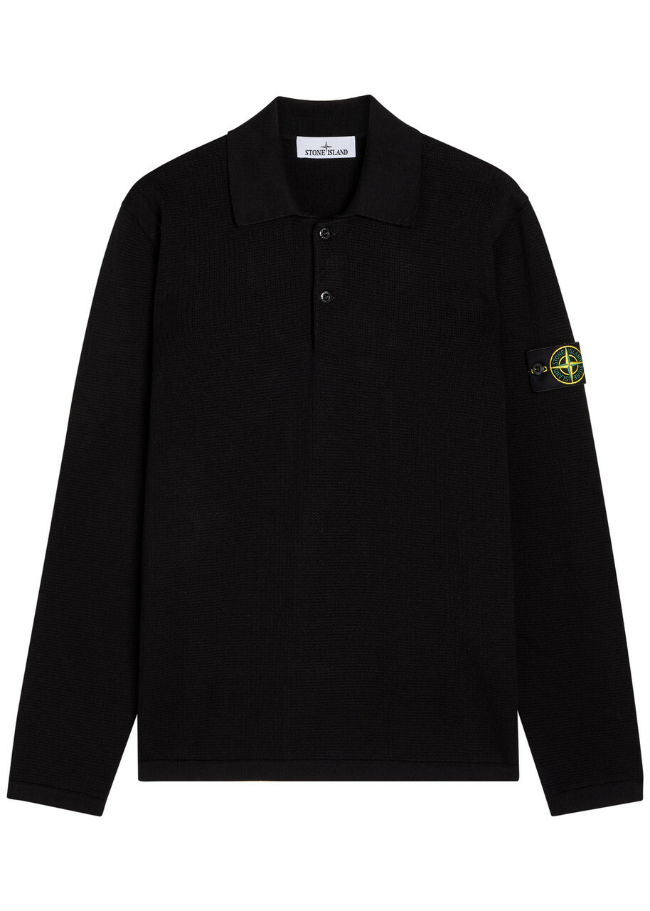 Stone Island Knit Cotton Polo Shirt Black