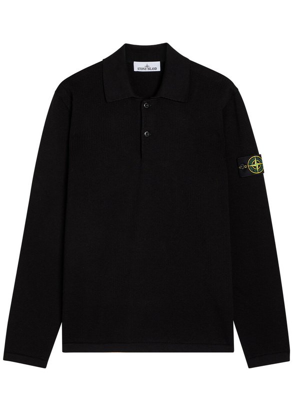 Photo: Stone Island Knit Cotton Polo Shirt Black