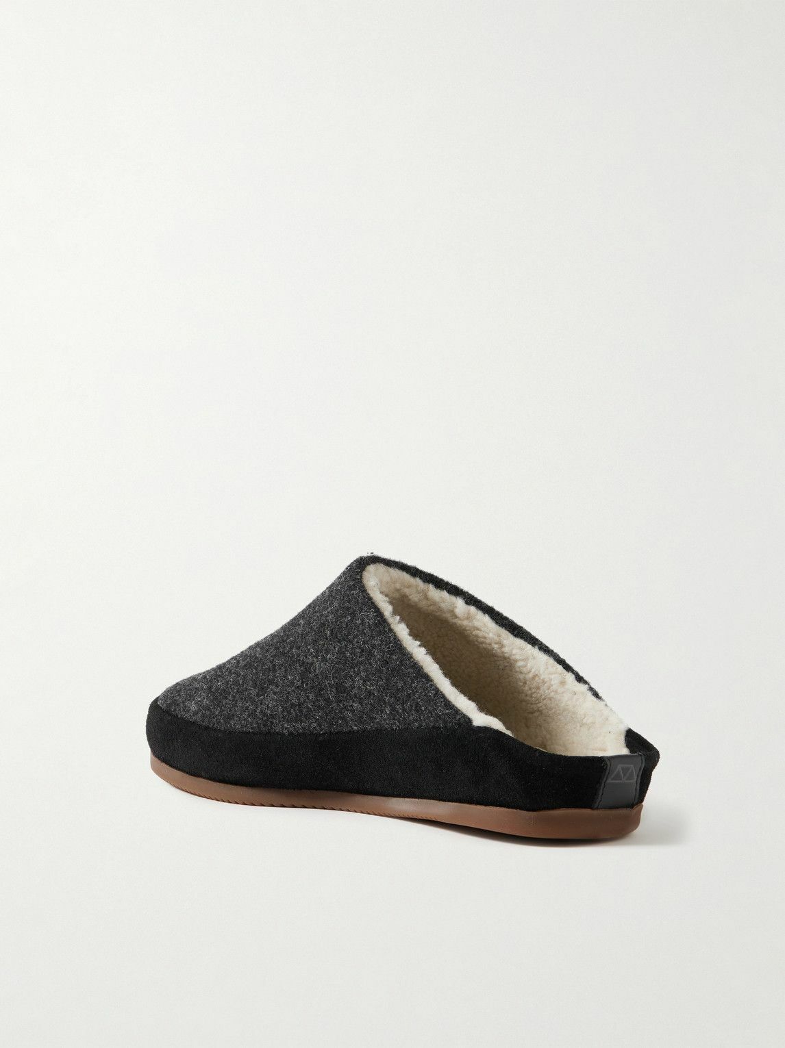 Mulo - Suede-Trimmed Shearling-Lined Wool Slippers - Gray