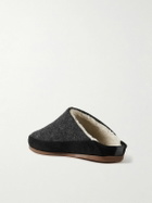 Mulo - Suede-Trimmed Shearling-Lined Wool Slippers - Gray