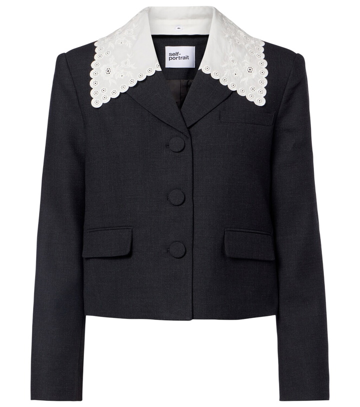 Photo: Self-Portrait Broderie anglaise cropped jacket