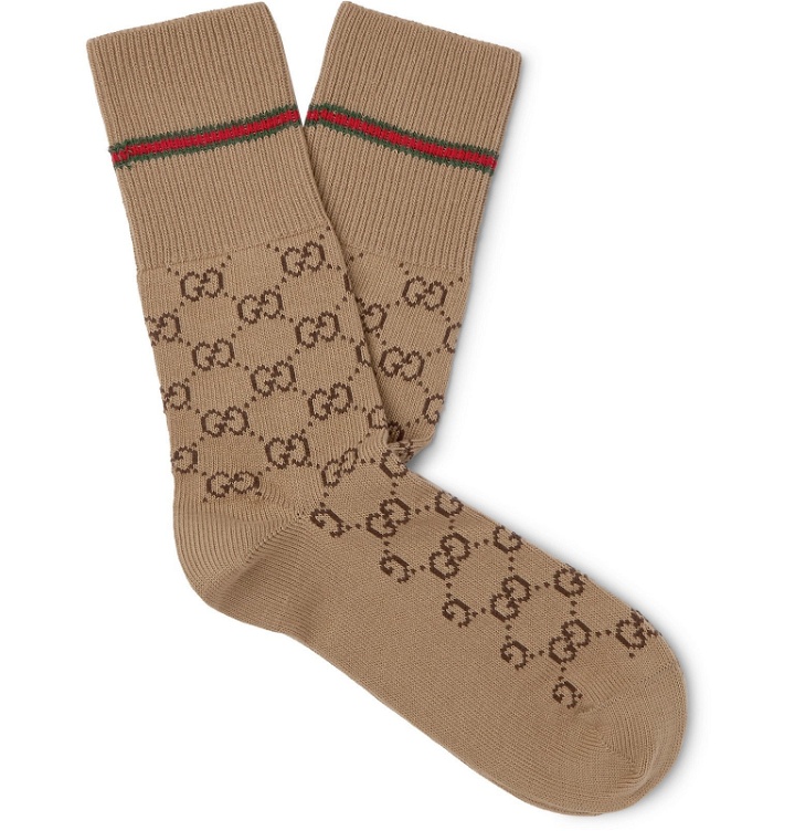 Photo: Gucci - Logo-Jacquard Cotton-Blend Socks - Brown