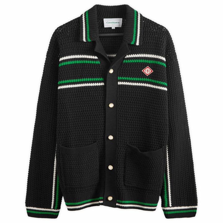 Photo: Casablanca Men's Crochet Tennis Shirt in Black