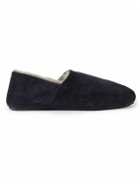 Mr P. - Babouche Shearling-Lined Suede Slippers - Blue