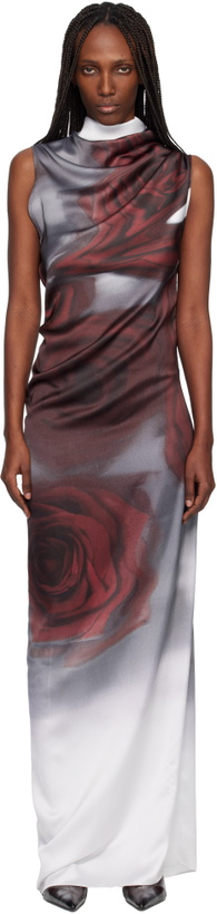 Photo: Jean Paul Gaultier Gray & Red 'The Draped Blurry Roses' Maxi Dress