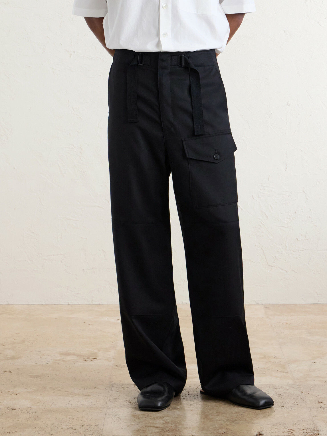 Auralee - Wide-Leg Wool Herringbone Cargo Trousers - Black