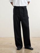 Auralee - Wide-Leg Wool Herringbone Cargo Trousers - Black