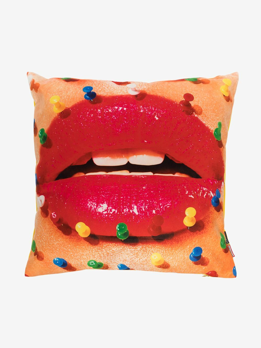 Seletti Multicoloured Mouth With Pins Printed Cushion