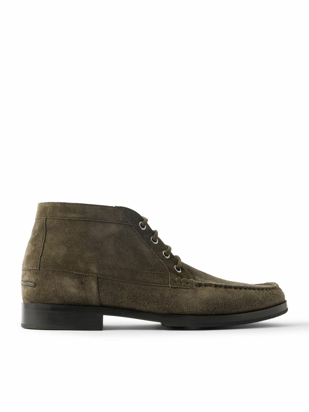 Photo: Manolo Blahnik - Crosta Rhinebeck Suede Lace-Up Boots - Green