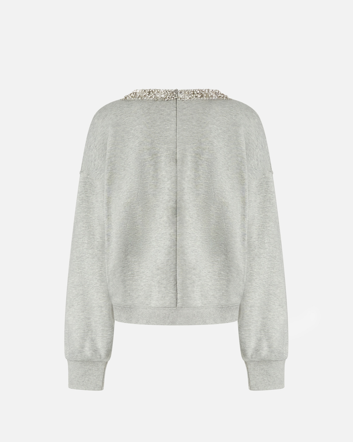 Pinko Sweatshirt With Jewel Embroidery On The Neck Drizzle Grey