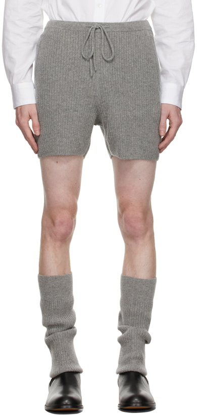 Photo: Dries Van Noten Grey Rib Knit Wool Shorts