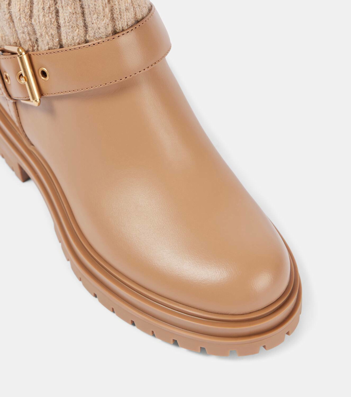 Gianvito Rossi Thurso ニット＆レザー ブーツ Gianvito Rossi Thurso leather-trimmed biker boots Gianvito Rossi
