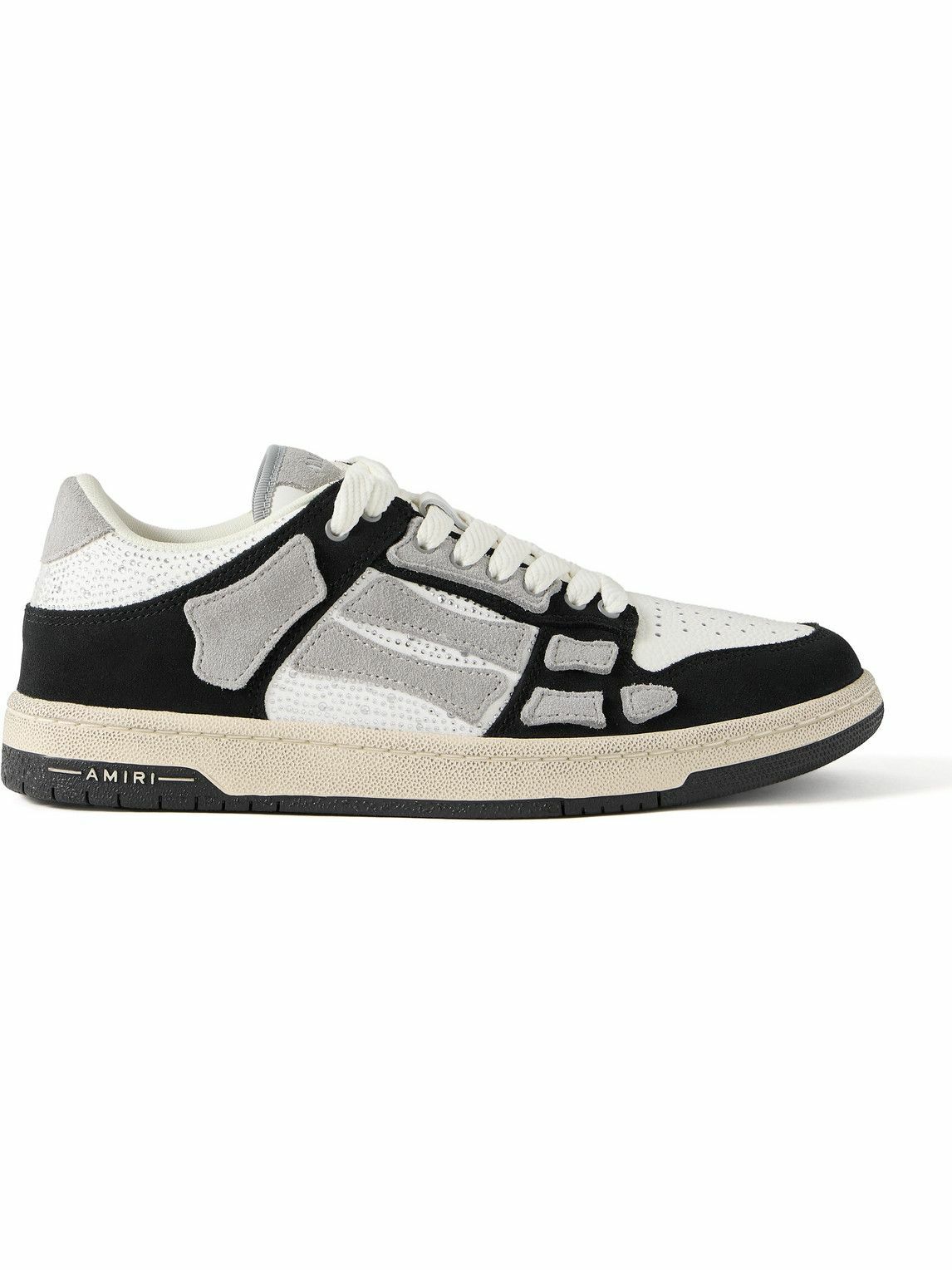 AMIRI - Skel-Top Suede-Trimmed Crystal-Embellished Leather Sneakers - Black