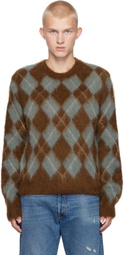 AMI Paris Blue & Brown Alpaca Mohair Brushed Argyle Sweater