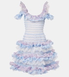 Susan Fang Printed smocked ruffled minidress