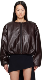 Magda Butrym Burgundy Collarless Puffer Leather Jacket