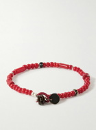 Mikia - White Hearts Silver and Enamel Beaded Bracelet - Red