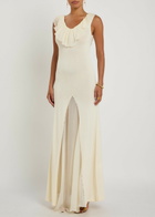 Aya Muse Rowan Ruffled Fine-knit Maxi Dress White
