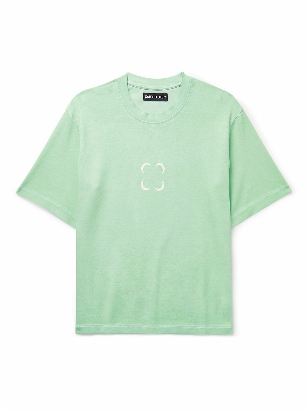 Photo: SAIF UD DEEN - Cold-Dyed Printed Cotton-Jersey T-Shirt - Green
