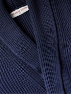 Orlebar Brown - Zephyr Shawl-Collar Belted Ribbed Wool Cardigan - Blue