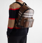 BURBERRY - Leather-Trimmed Checked Coated-Canvas Backpack - Brown