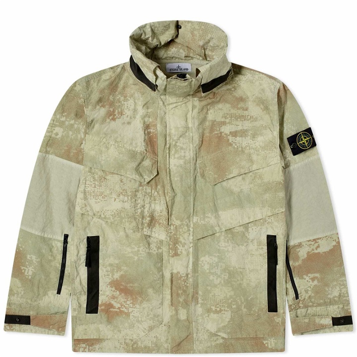 Photo: Stone Island Men's Grid Camo Hooded Jacket in Natural Beige
