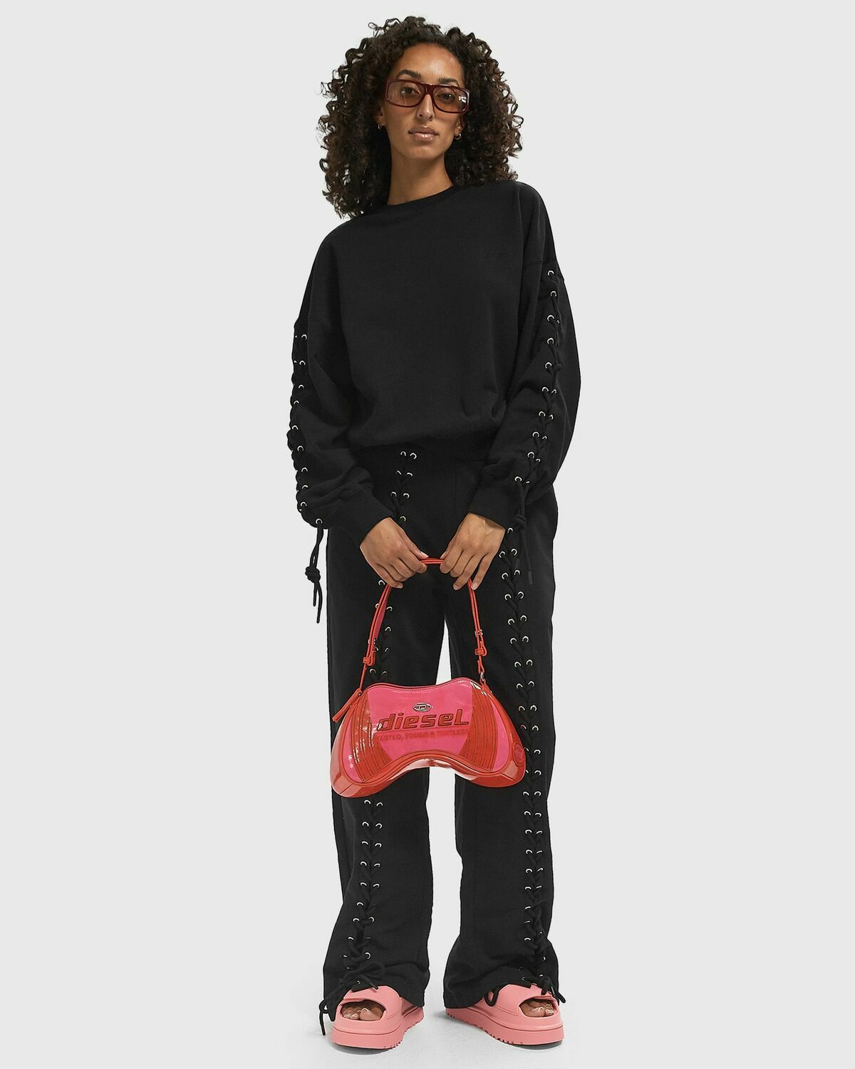 ROTATE Birger Christensen LACING CREWNECK Black Womens Sweatshirt