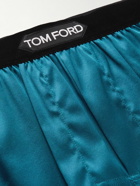 TOM FORD - Velvet-Trimmed Stretch-Silk Satin Boxer Briefs - Blue