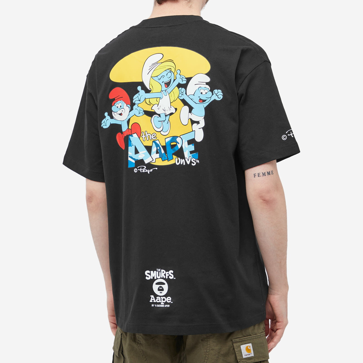 Men s AAPE x Smurfs Face Smurf T Shirt in Black AAPE by A Bathing Ape