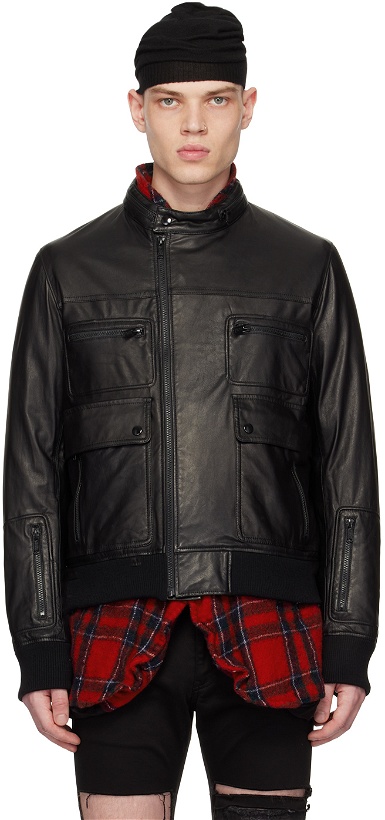 Photo: UNDERCOVER Black Zip Leather Jacket