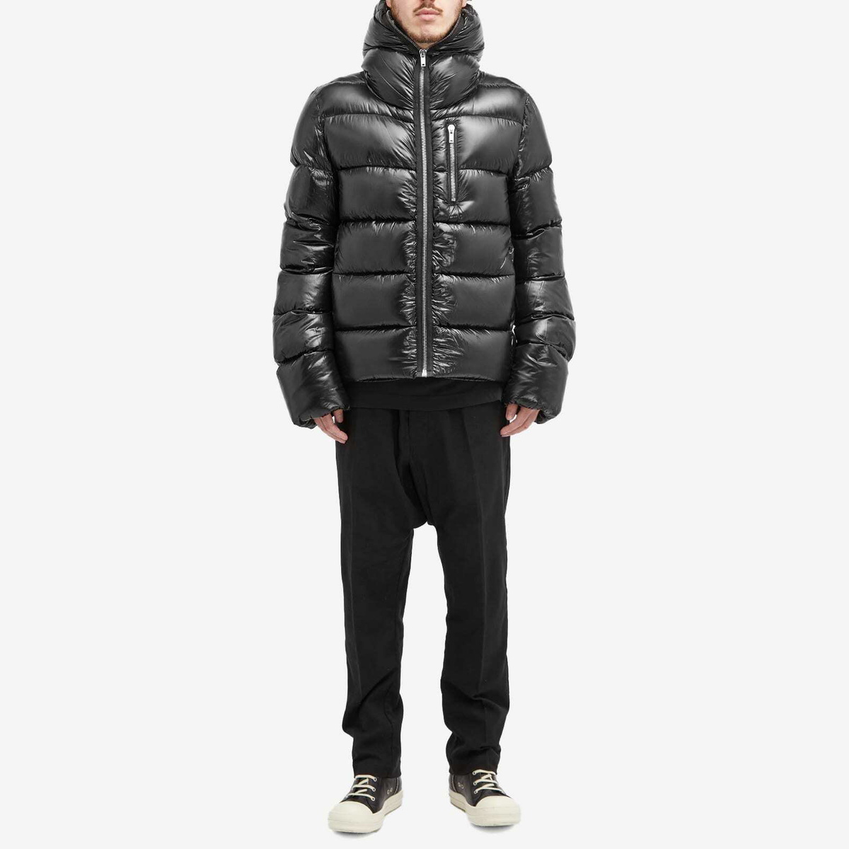 Rick Owens Men's Sealed Lacque Hooded Puffer Jacket in Black