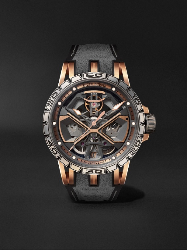 Photo: Roger Dubuis - Excalibur Spider Huracán Automatic 45mm 18-Karat Pink Gold, Titanium and Rubber Watch, Ref. No. RDDBEX0750