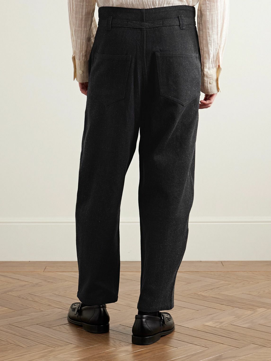 Kartik Research - Fauji Belted Embroidered Cotton-Twill Trousers - Black
