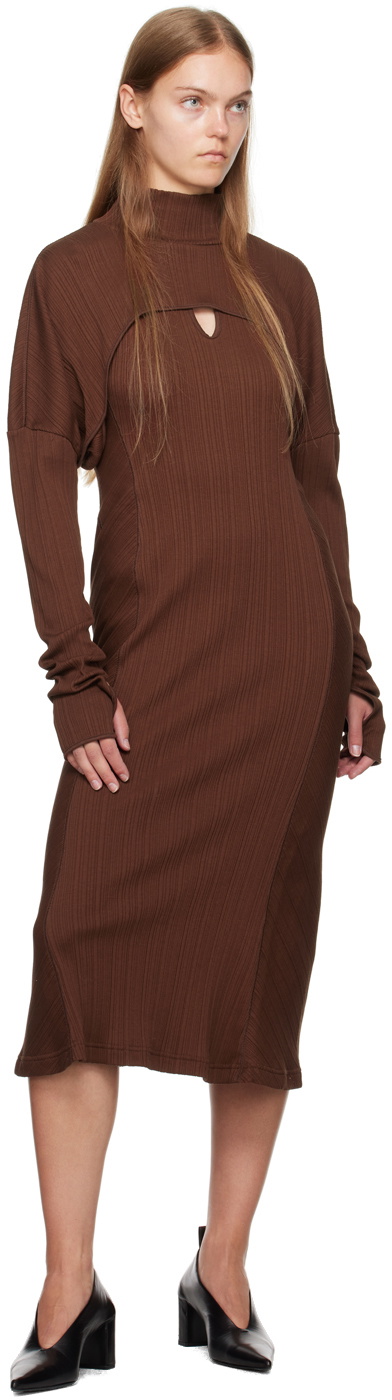 Mame Kurogouchi Brown Random Midi Dress Mame Kurogouchi