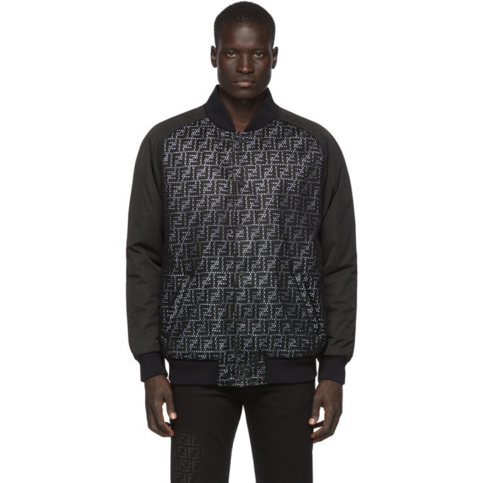 Fendi Black and Grey Mesh Forever Fendi Bomber Jacket Fendi