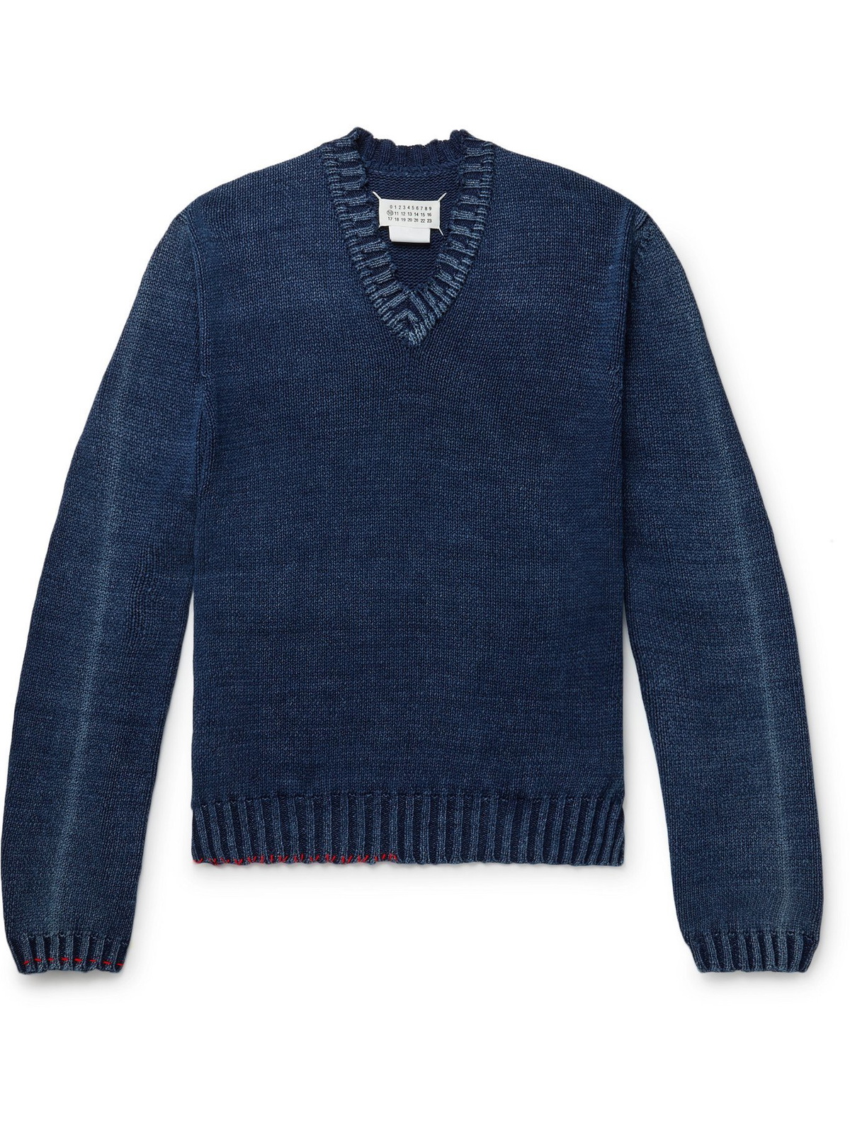 MAISON MARGIELA - Distressed Cotton-Blend Sweater - Blue Maison