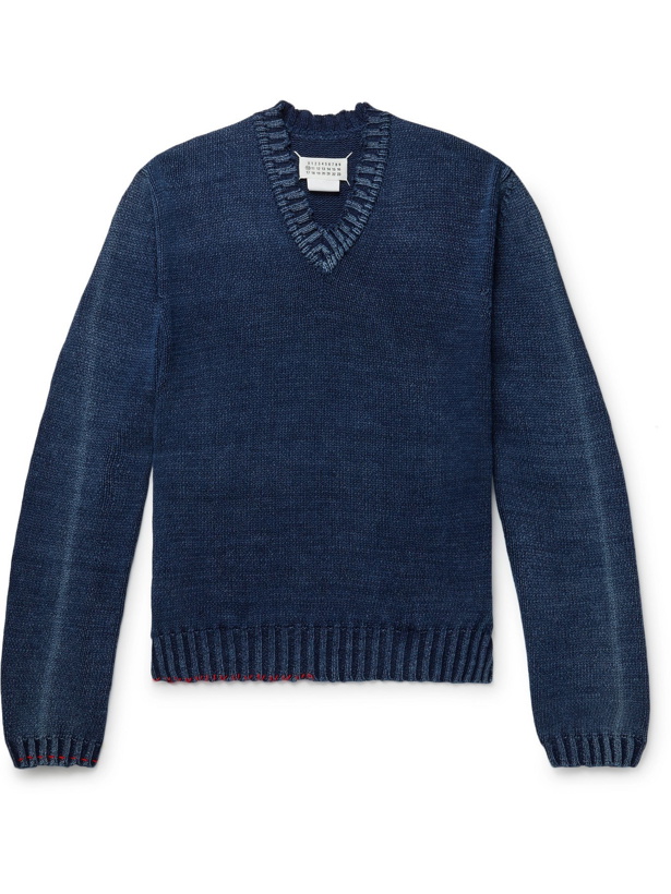 Photo: MAISON MARGIELA - Distressed Cotton-Blend Sweater - Blue