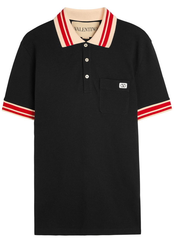 Photo: Valentino Garavani Vlogo Piqué Cotton Polo Shirt Black